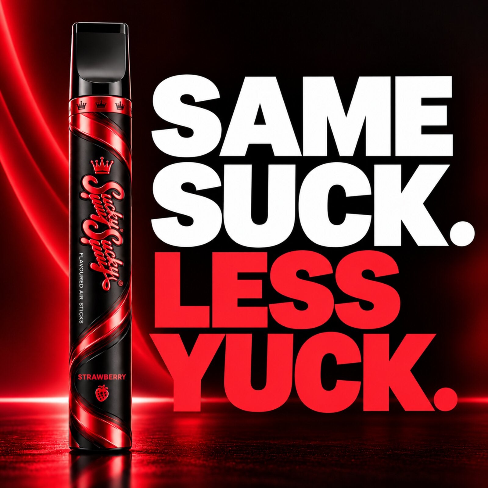 Same suck. Less yuck. Sucky Sucky Strawberry flavoured air stick
