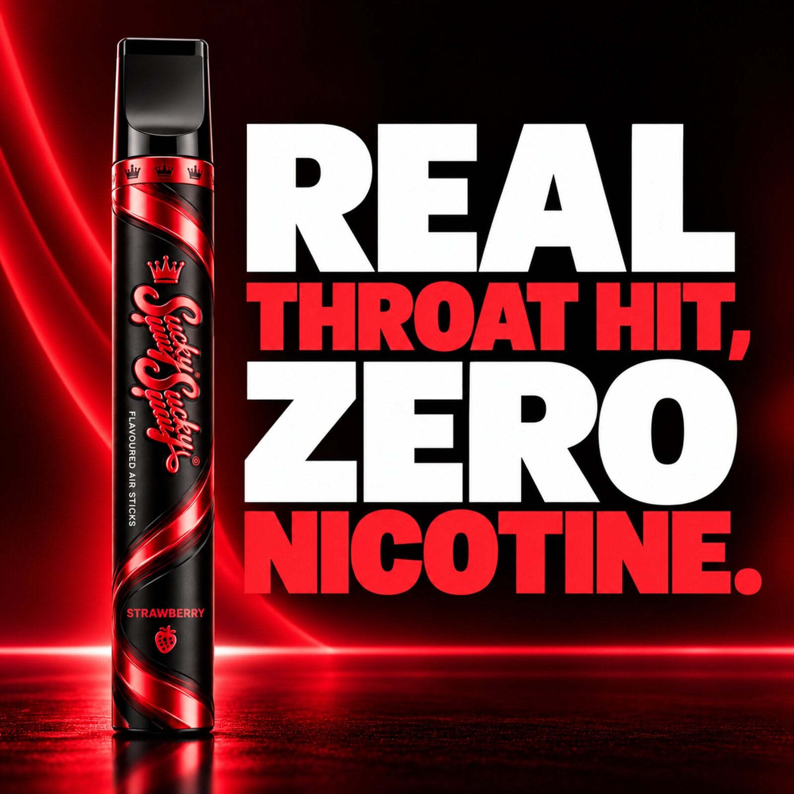 Real throat hit, zero nicotine. Sucky Sucky Strawberry flavoured air stick